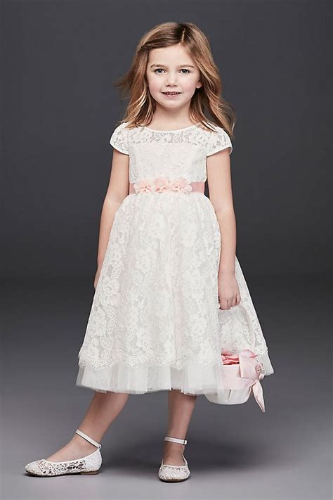 lace flower girl ball gown with illusion sleeves david s bridal girls ball gown flower girl