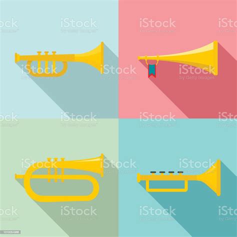 Ilustración De Conjunto De Iconos Instrumento Musical Trompeta Cuerno