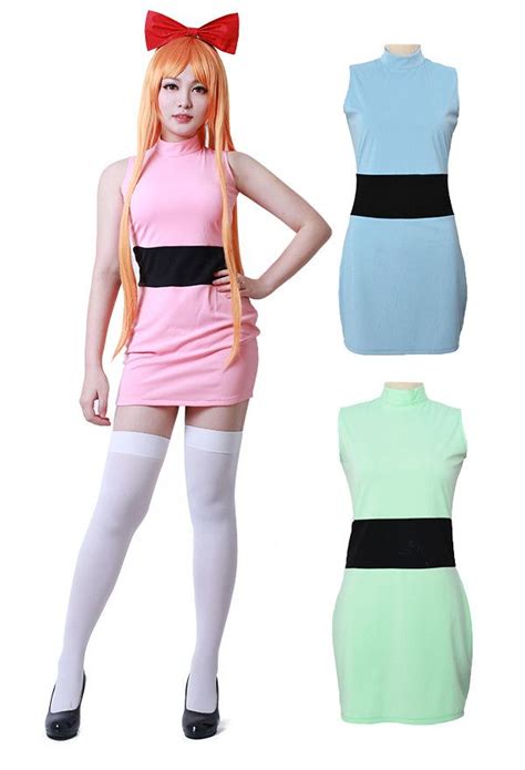 girls blossom bubbles buttercup pink green blue adults cosplay costume in 2021 powerpuff girls