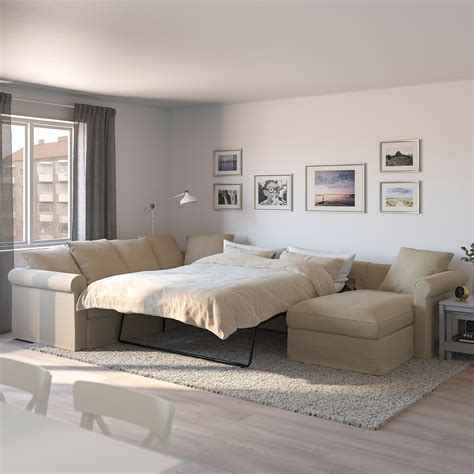 GrÖnlid Corner Sofa Bed 5 Seat With Chaise Longue Sporda Natural Ikea