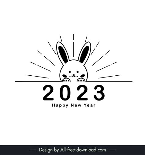 2023 New Year Calendar Cover Template Black White Handddrawn Cute Bunny