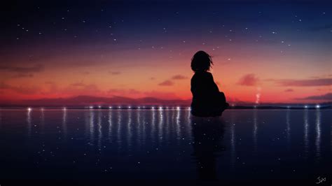 Anime Girl Silhouette Sunset 4k 6330f Wallpaper Pc Desktop