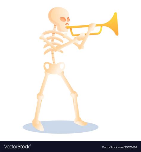 Skeleton Playing Trumpet Icon Cartoon Style Vector Image