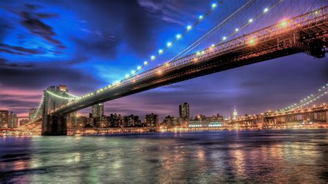 Download 2560x1440 New York Bridge City View Night