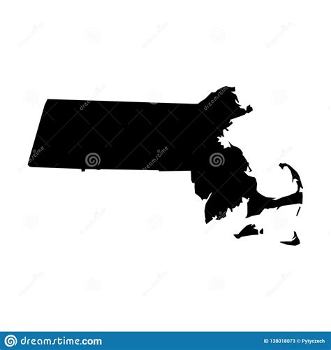 Massachusetts State Of Usa Solid Black Silhouette Map Of Country