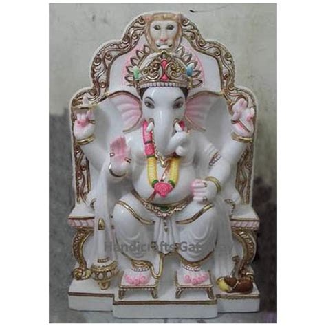 White Marble Ganesh With Singhasan Moorti Height 12 Inch In At Best