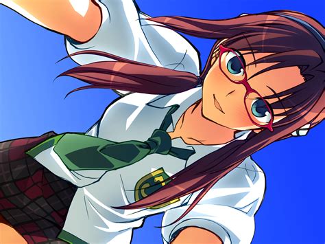 Blue Eyes Brown Hair Glasses Long Hair Makinami Mari Illustrious Neon