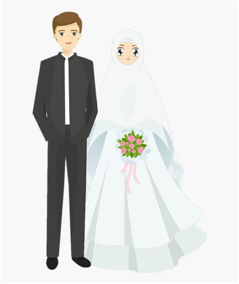 Muslimcouple Cartoon Hijab Wedding Couple Hd Png Download