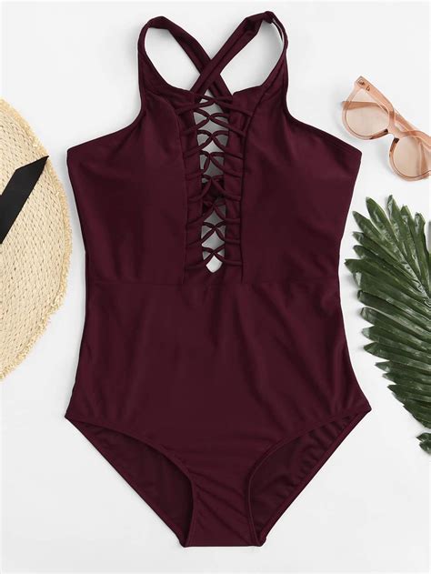 Crisscross Plunge Open Back One Piece Swimsuit Swimwear Beachwear