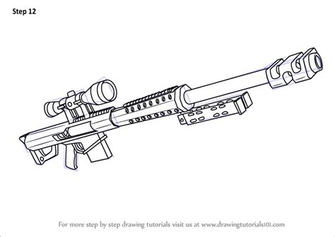 Fortnite Sniper Heavy Rifle Draw Colouring Pages Easy Drawing Step