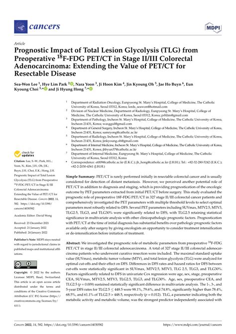 Pdf Prognostic Impact Of Total Lesion Glycolysis Tlg From