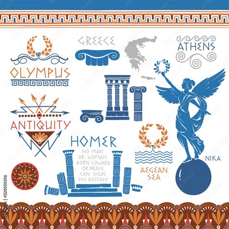 ancient greek culture vector illustrations national symbols ornaments and tag decorations