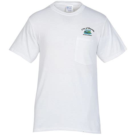 Soft Spun Cotton Pocket T Shirt White Embroidered