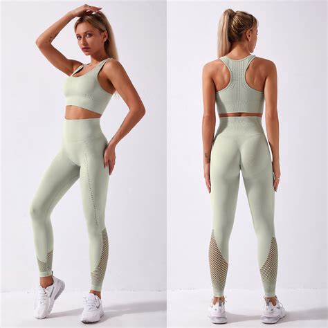 Womens Workout Outfit 2 Pieces Seamless Yoga Leggings With Sports Bra