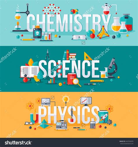 Chemistry Science Physics Words With Flat Scientific Icons Vector