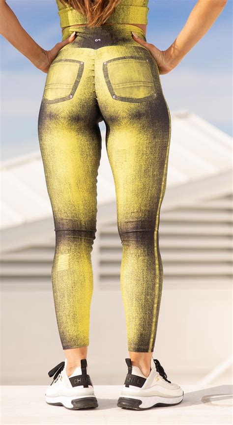 Scrunch Booty Legging Yellow Jeans Print Top Rio Shop