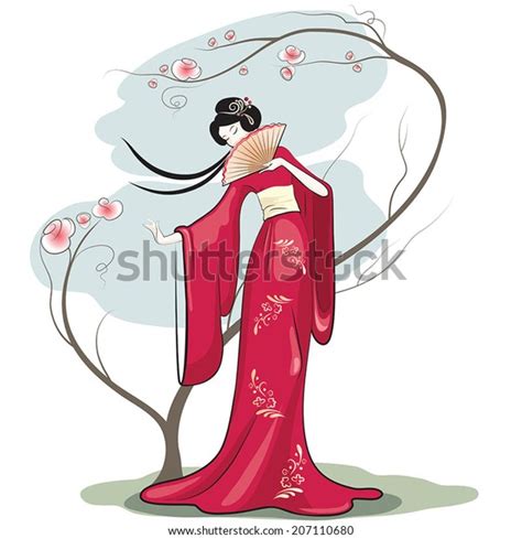 Chinese Woman Hand Fan Stock Vector Royalty Free 207110680