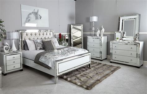 The set is painted & distressed in a smokey grey. Madison White Glass 7 Drawer Mirrored Dressing Table ...