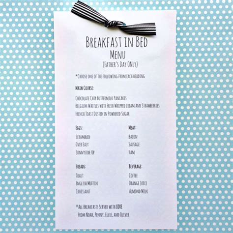 Fathers Day Breakfast In Bed Menu Free Printable Smashed Peas And Carrots