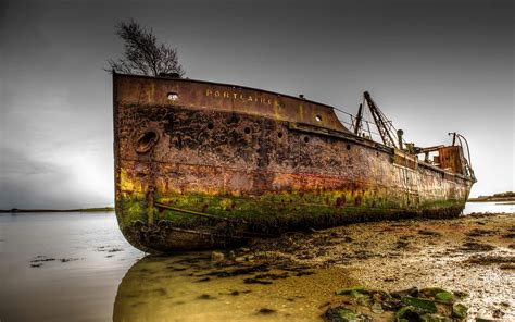 Boat Abandon Deserted Dilapidated Beached Hd Wallpaper Nature And