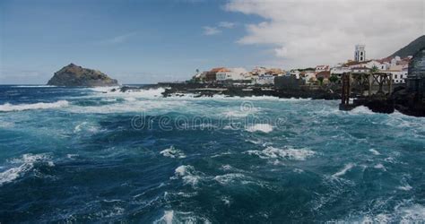 Garachico Town And Waves In Slow Motion Tenerife Island Canary