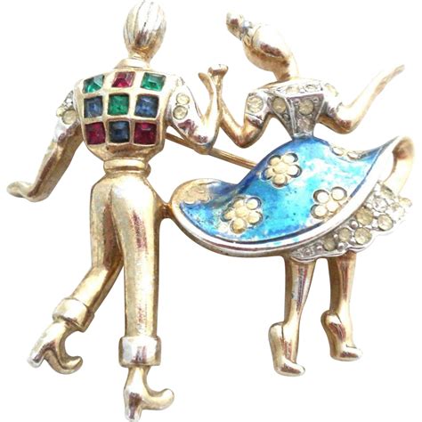 Boucher Numbered Dancing Couple 1950s Enamel Pin Brooch