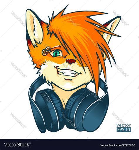 Fox Furry Dj With Headphones Royalty Free Vector Image