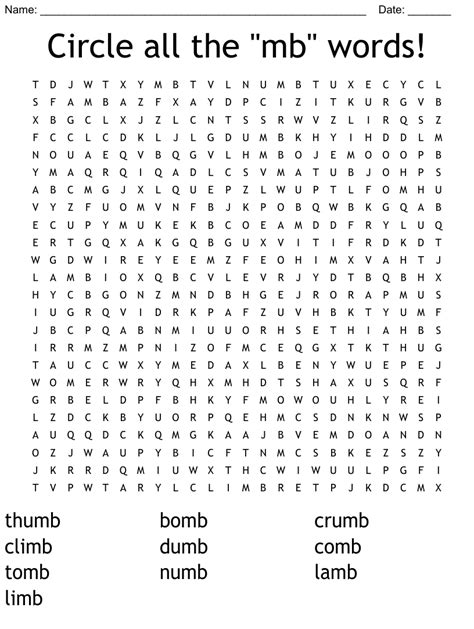 Circle All The Mb Words Word Search Wordmint