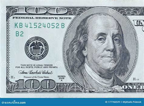 Portrait Of Us President Benjamin Franklin On 100 Dollars Banknote