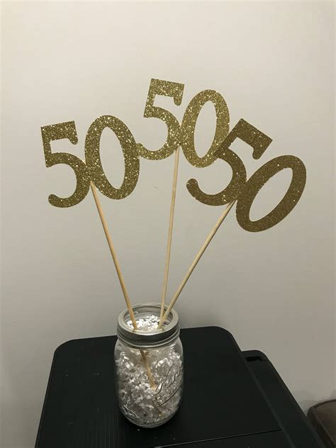 50th Birthday Party Decorations 50th Birthday Centerpiece Glitter 50th Stick 50th Centerpiece