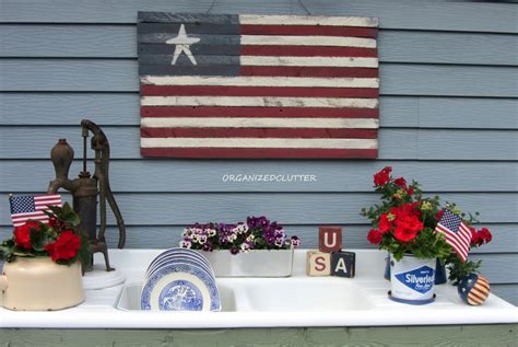 A Red White And Blue Potting Bench Organized Clutter