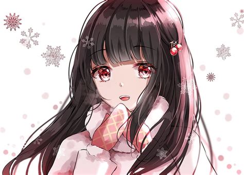 Cute Anime Girl Brown Hair Smiling Gloves Winter Coat Anime Hd