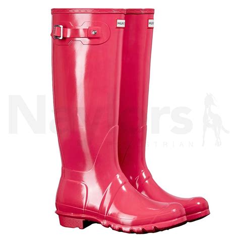 Hunter Ladies Original Tall Gloss Wellington Boots Bright Pink Boots