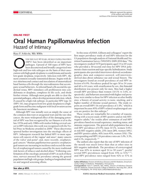 Oral Human Papillomavirus Infection Hazard Of Intimacy Adolescent Medicine Jama Jama Network