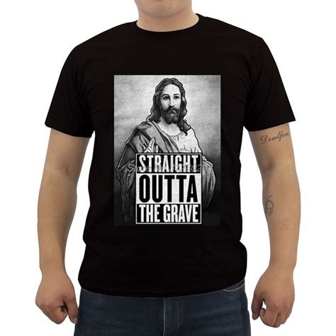 Funny Christian Jesus T Shirt New Straight Outta The Grave Print T Shirt Summer Men S Cotton