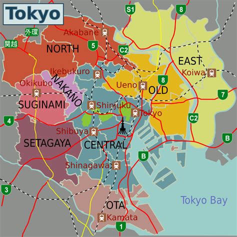 Total map with where on are all the sightseeing Map of Tokyo, Japan