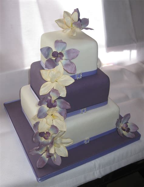 lilac diamante cake with paper orchids