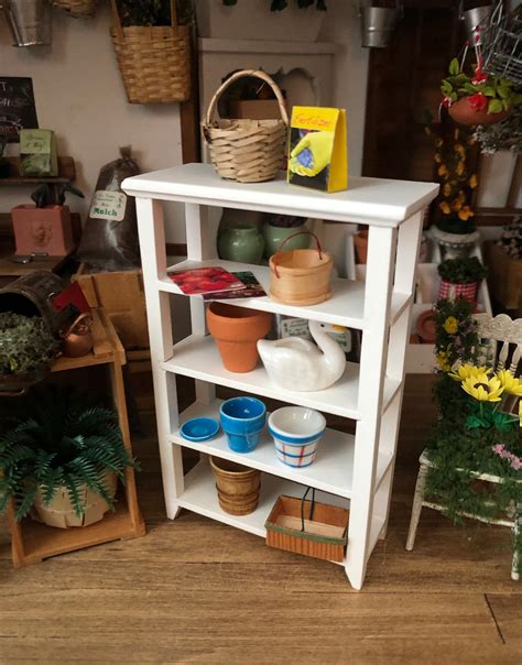 Miniature Shelf Mini White Wood Display Shelf Dollhouse Miniature