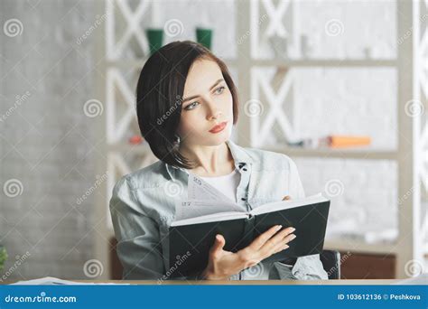 Thoughtful Woman With Notepad Stock Photo Image Of Corporate