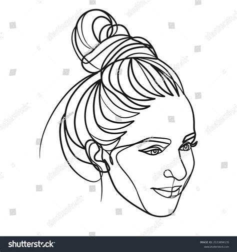 Continuous Line Drawing Woman Face Cute Stock Vector Royalty Free