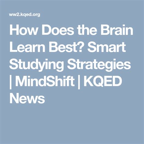 How Does The Brain Learn Best Smart Studying Strategies Mindshift