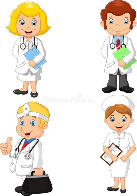 Cartoon Doctors And Nurses Collection Set Stock Vector Illustration