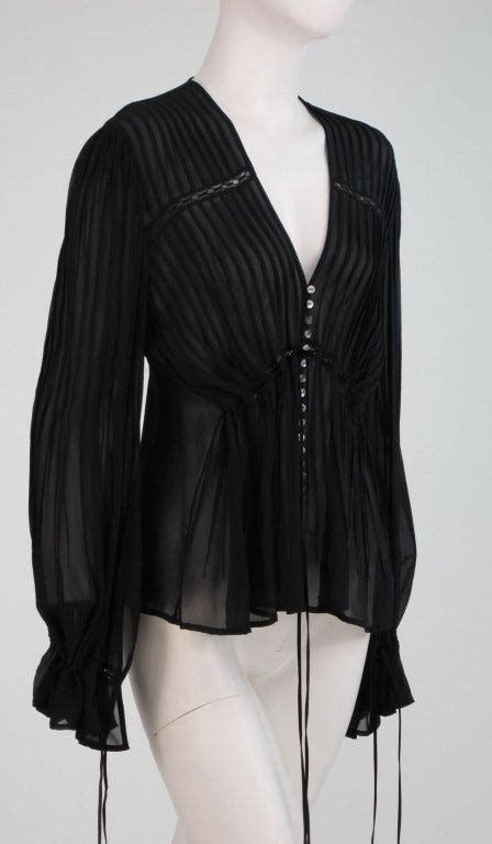 Anne Fontaine Black Silk Chiffon Poet Sleeve Blouse At 1stDibs Anne
