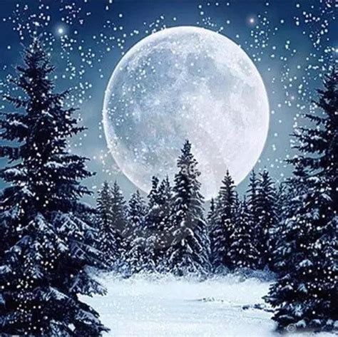 Us Seller 40x40cm Full Moon Stars Snow Trees Night Etsy Winter