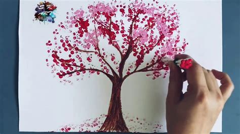 How To Paint A Cherry Blossom Tree With Acrylics Easy Cotton Swabs