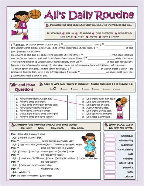 Alis Daily Routine Grammar Drills Reading Comprehension Exercises Tes 74475