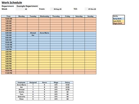 Work Schedule Template For Excel Printable Weekly And Biweekly