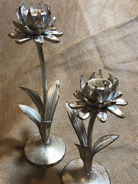 Metal Flower Candle Holders Pair One Eleven Main