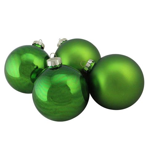 4 piece shiny and matte kiwi green glass ball christmas ornament set 4 100mm