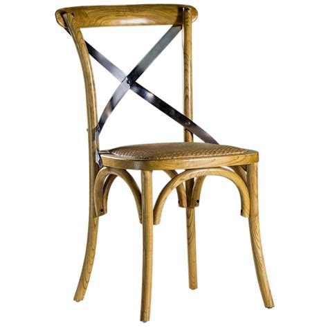 Oak Finish Dining Chair With Rattan Seat And Chrome Metal Cross Back